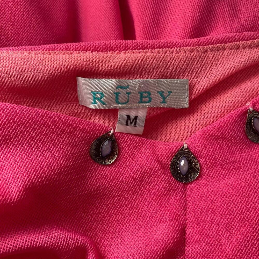 Early 2000 Bright Pink Blush Sheer Layered Mesh Beaded Fairy Cami Babydoll Top M - Picture 8 of 8